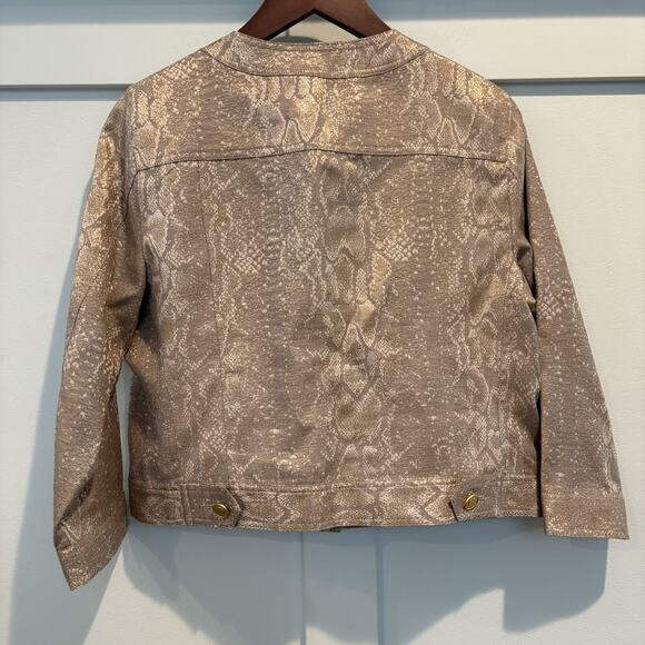 Gold Snakeskin Print Jacket Women 10 Button Classic Preppy Casual Glam Event - Picture 6 of 11